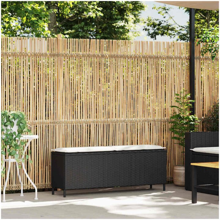 Trädgårdsbänk med dyna svart 110x30x40,5 cm konstrotting vidaXL – bild 2