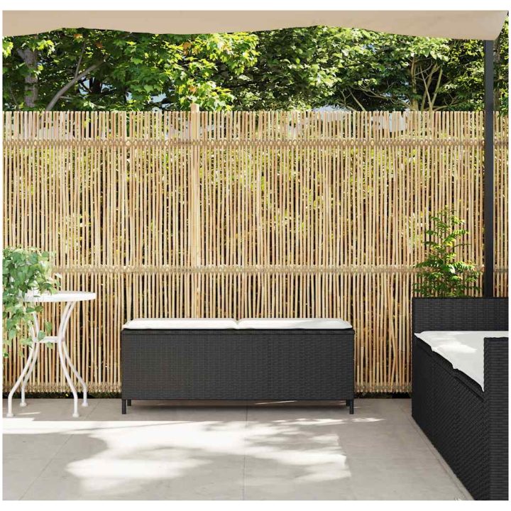 Trädgårdsbänk med dyna svart 110x30x40,5 cm konstrotting vidaXL – bild 3