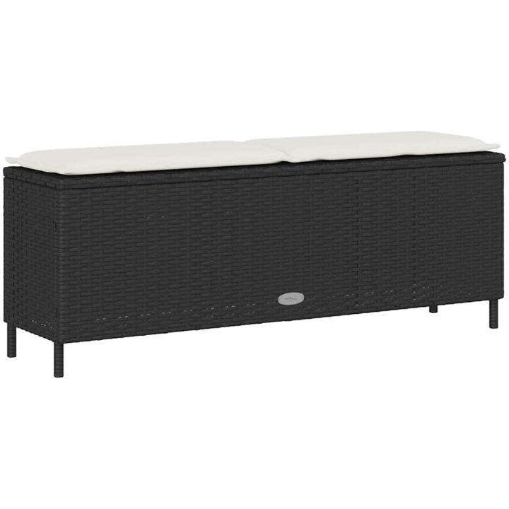 Trädgårdsbänk med dyna svart 110x30x40,5 cm konstrotting vidaXL – bild 6