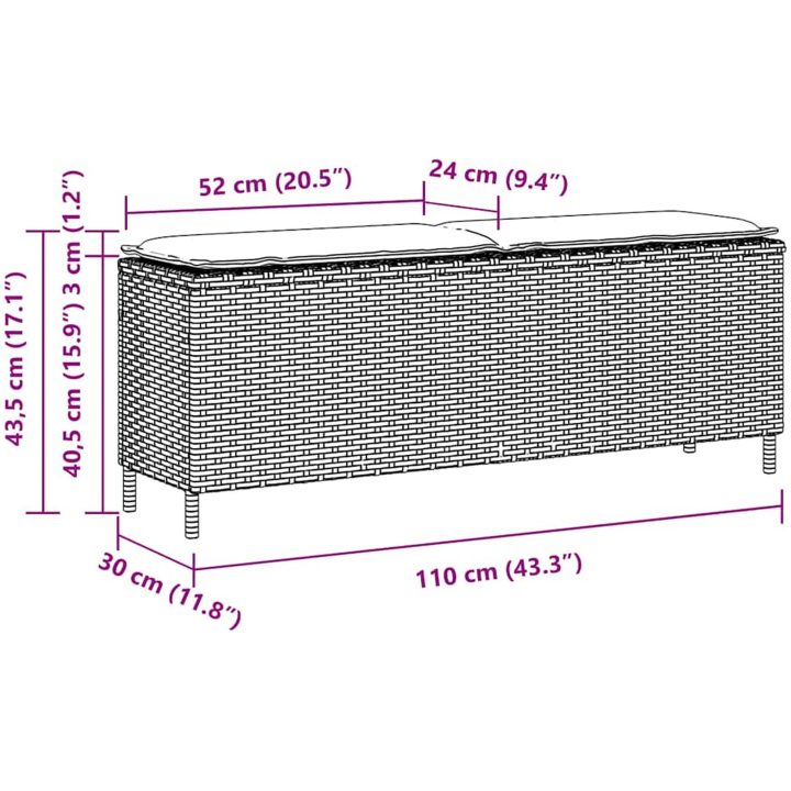 Trädgårdsbänk med dyna svart 110x30x40,5 cm konstrotting vidaXL – bild 8