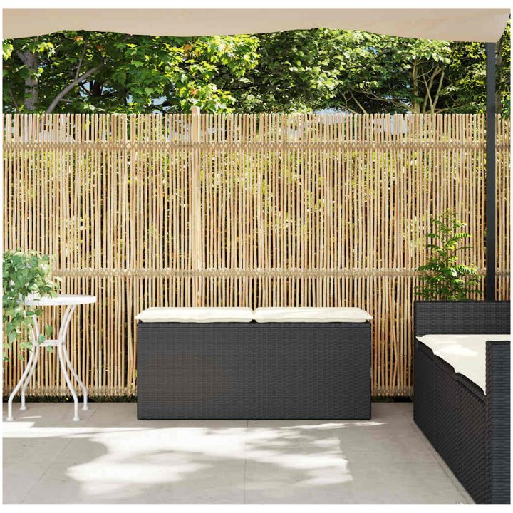 Trädgårdsbänk med dyna svart 110x40x44 cm konstrotting vidaXL – bild 3