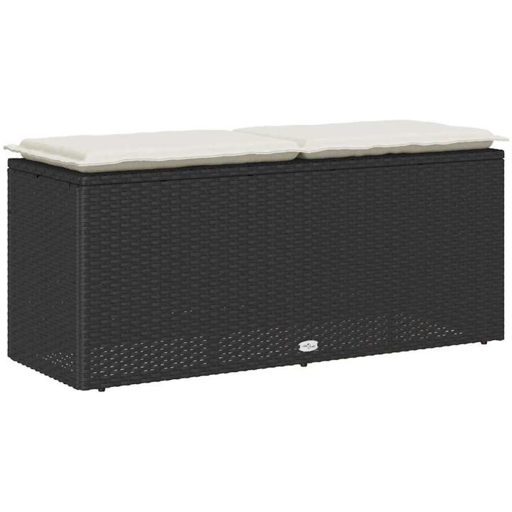 Trädgårdsbänk med dyna svart 110x40x44 cm konstrotting vidaXL – bild 6