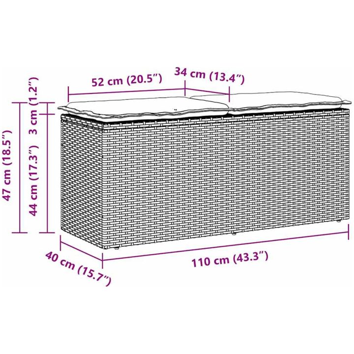 Trädgårdsbänk med dyna svart 110x40x44 cm konstrotting vidaXL – bild 8