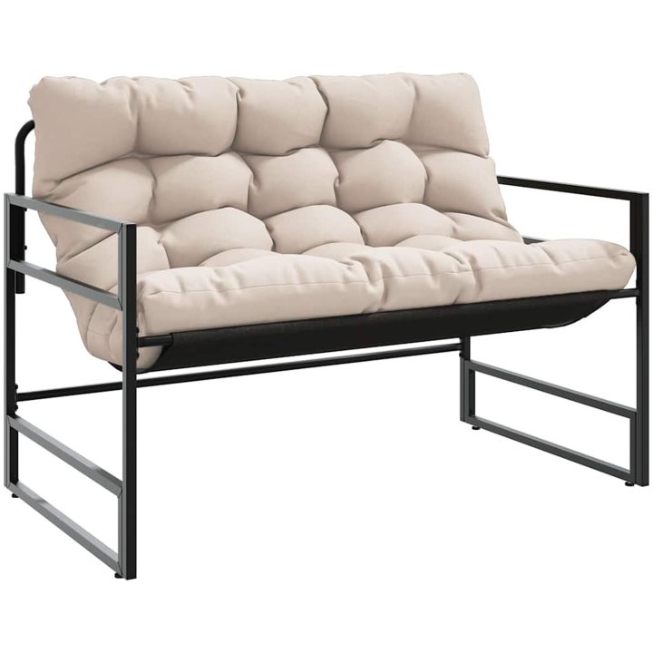 Trädgårdsbänk med dyna taupe 113 cm stål vidaXL – bild 2