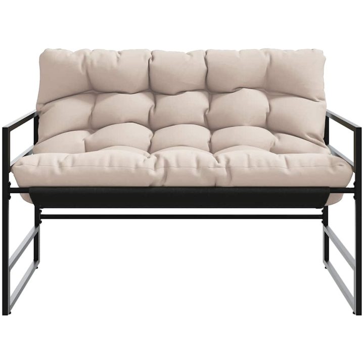 Trädgårdsbänk med dyna taupe 113 cm stål vidaXL – bild 4