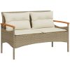 Trädgårdsbänk med dynor 116x62,5x74 cm beige konstrotting vidaXL – miniatyr 2
