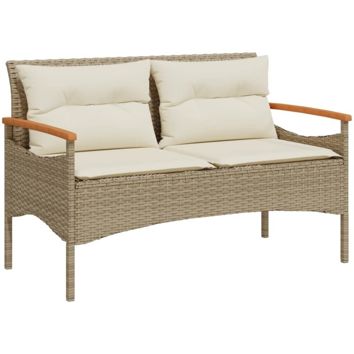 Trädgårdsbänk med dynor 116x62,5x74 cm beige konstrotting vidaXL – bild 2