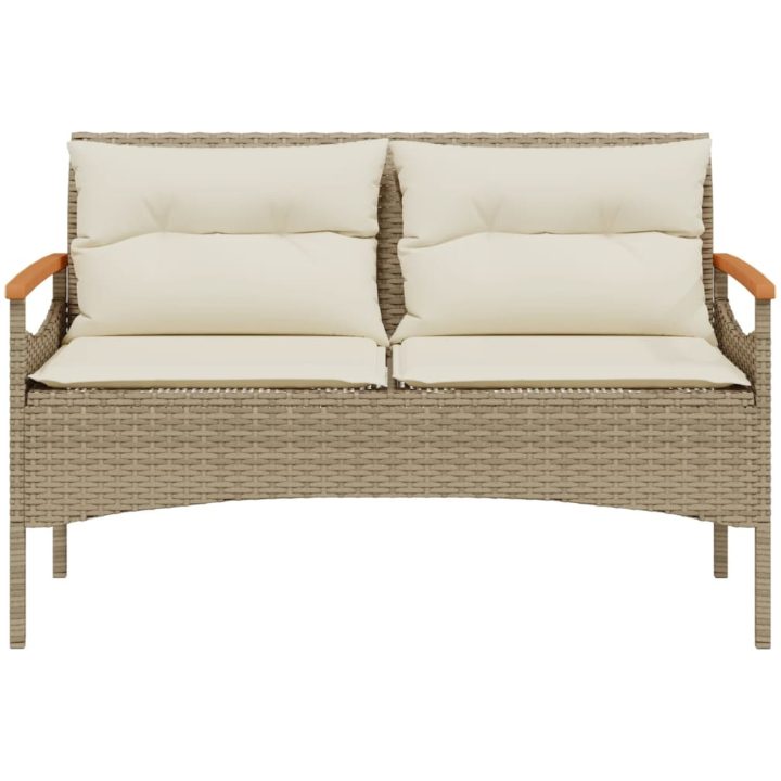 Trädgårdsbänk med dynor 116x62,5x74 cm beige konstrotting vidaXL – bild 4