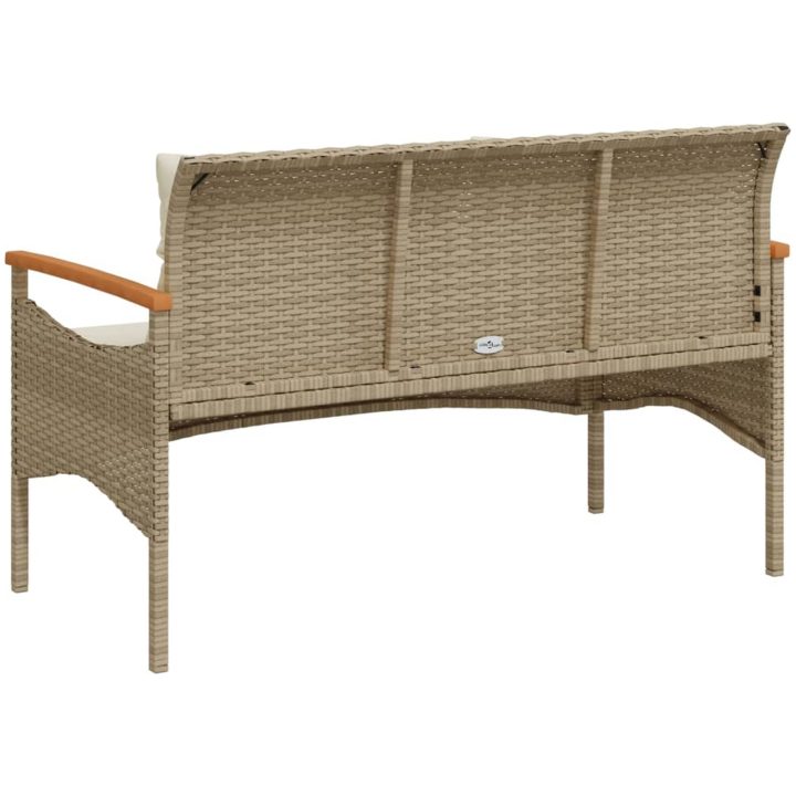 Trädgårdsbänk med dynor 116x62,5x74 cm beige konstrotting vidaXL – bild 6