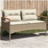 Trädgårdsbänk med dynor 116x62,5x74 cm beige konstrotting vidaXL – miniatyr 1