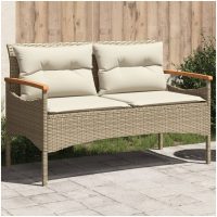 Trädgårdsbänk med dynor 116x62,5x74 cm beige konstrotting vidaXL