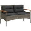 Trädgårdsbänk med dynor 116x62,5x74 cm grå konstrotting vidaXL – miniatyr 2