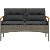 Trädgårdsbänk med dynor 116x62,5x74 cm grå konstrotting vidaXL – miniatyr 4