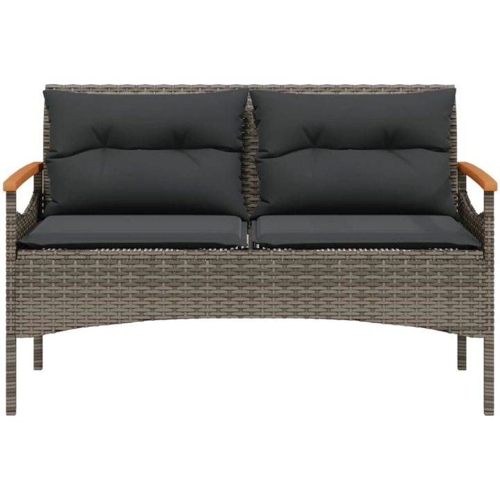 Trädgårdsbänk med dynor 116x62,5x74 cm grå konstrotting vidaXL – bild 4