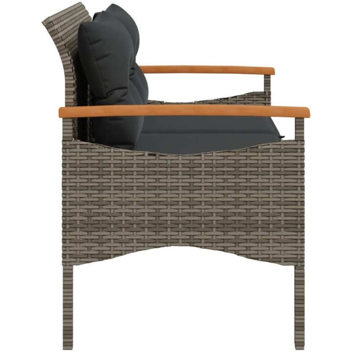 Trädgårdsbänk med dynor 116x62,5x74 cm grå konstrotting vidaXL – bild 5