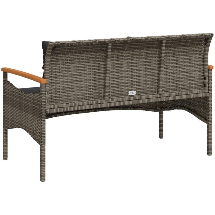 Trädgårdsbänk med dynor 116x62,5x74 cm grå konstrotting vidaXL – bild 6
