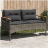 Trädgårdsbänk med dynor 116x62,5x74 cm grå konstrotting vidaXL – miniatyr 1