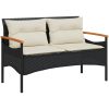 Trädgårdsbänk med dynor 116x62,5x74 cm svart konstrotting vidaXL – miniatyr 2