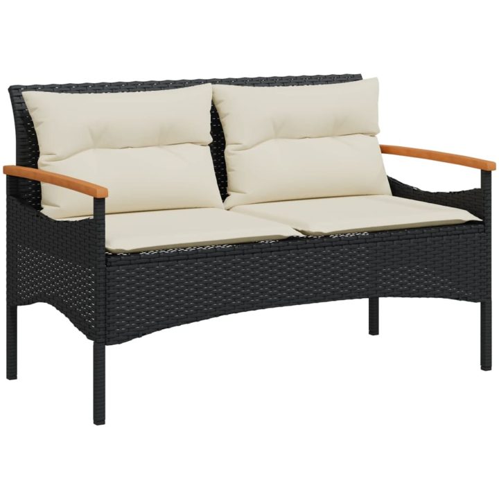 Trädgårdsbänk med dynor 116x62,5x74 cm svart konstrotting vidaXL – bild 2