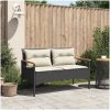 Trädgårdsbänk med dynor 116x62,5x74 cm svart konstrotting vidaXL – miniatyr 3