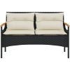 Trädgårdsbänk med dynor 116x62,5x74 cm svart konstrotting vidaXL – miniatyr 4