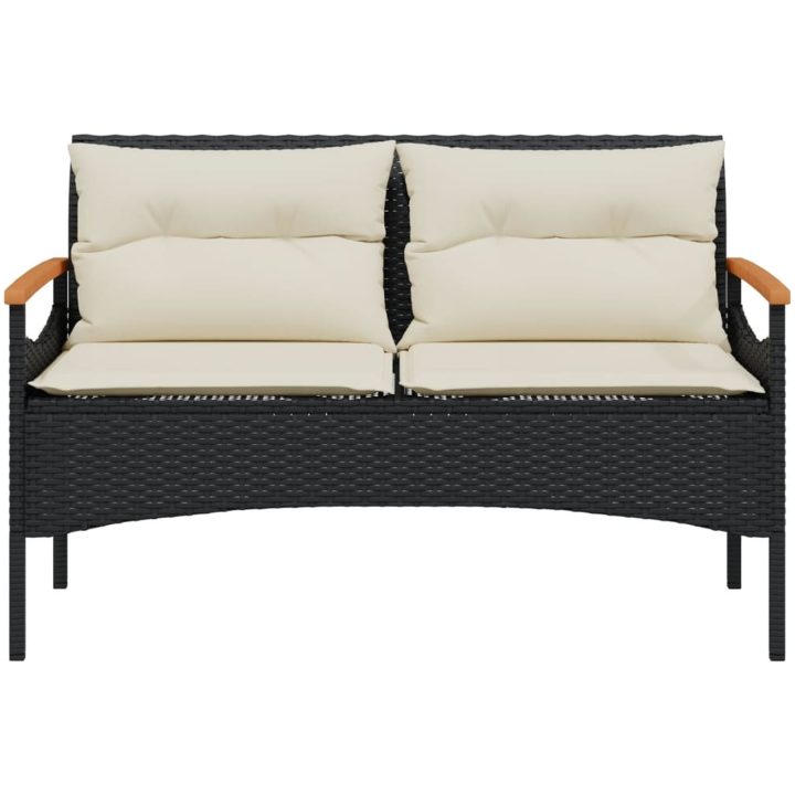 Trädgårdsbänk med dynor 116x62,5x74 cm svart konstrotting vidaXL – bild 4