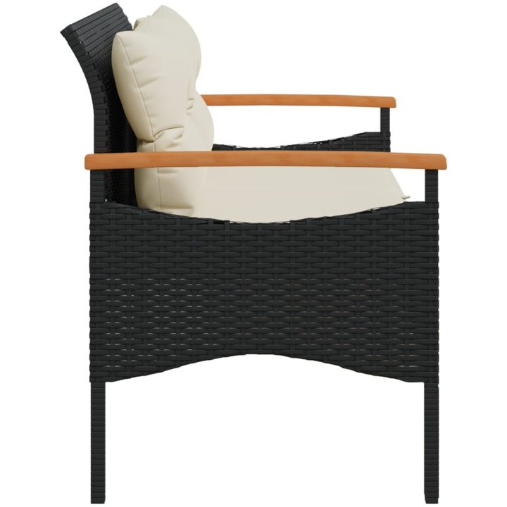 Trädgårdsbänk med dynor 116x62,5x74 cm svart konstrotting vidaXL – bild 5