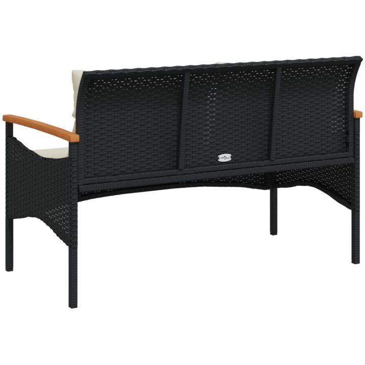 Trädgårdsbänk med dynor 116x62,5x74 cm svart konstrotting vidaXL – bild 6