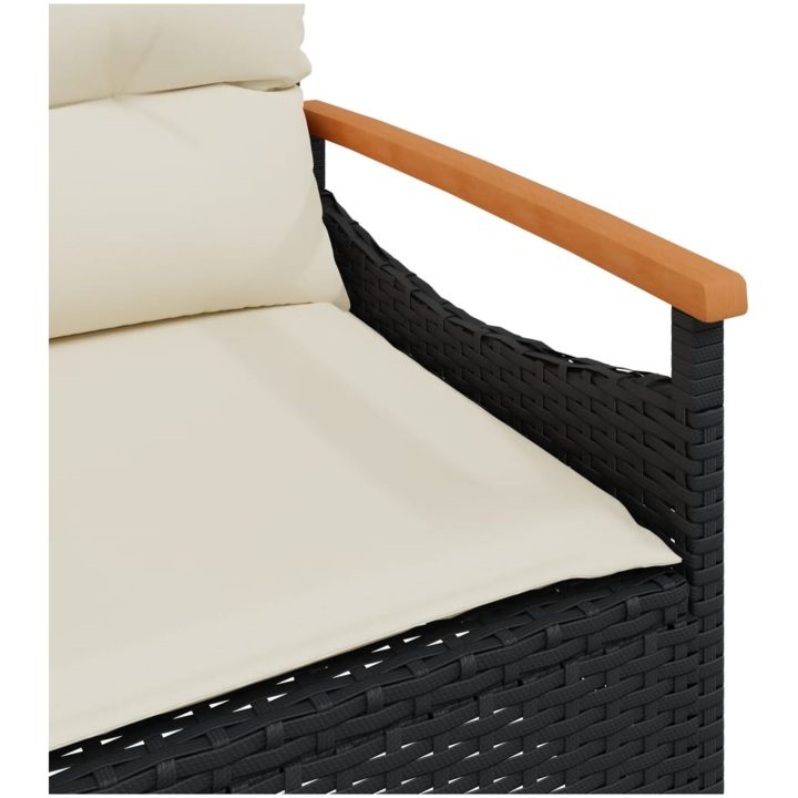 Trädgårdsbänk med dynor 116x62,5x74 cm svart konstrotting vidaXL – bild 8