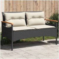 Trädgårdsbänk med dynor 116x62,5x74 cm svart konstrotting vidaXL