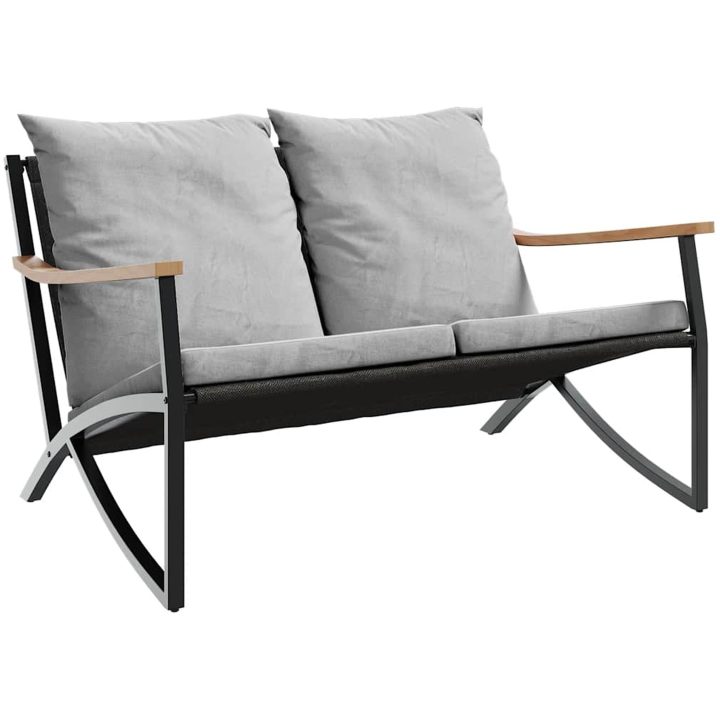 Trädgårdsbänk med dynor 120 cm svart stål vidaXL – bild 2