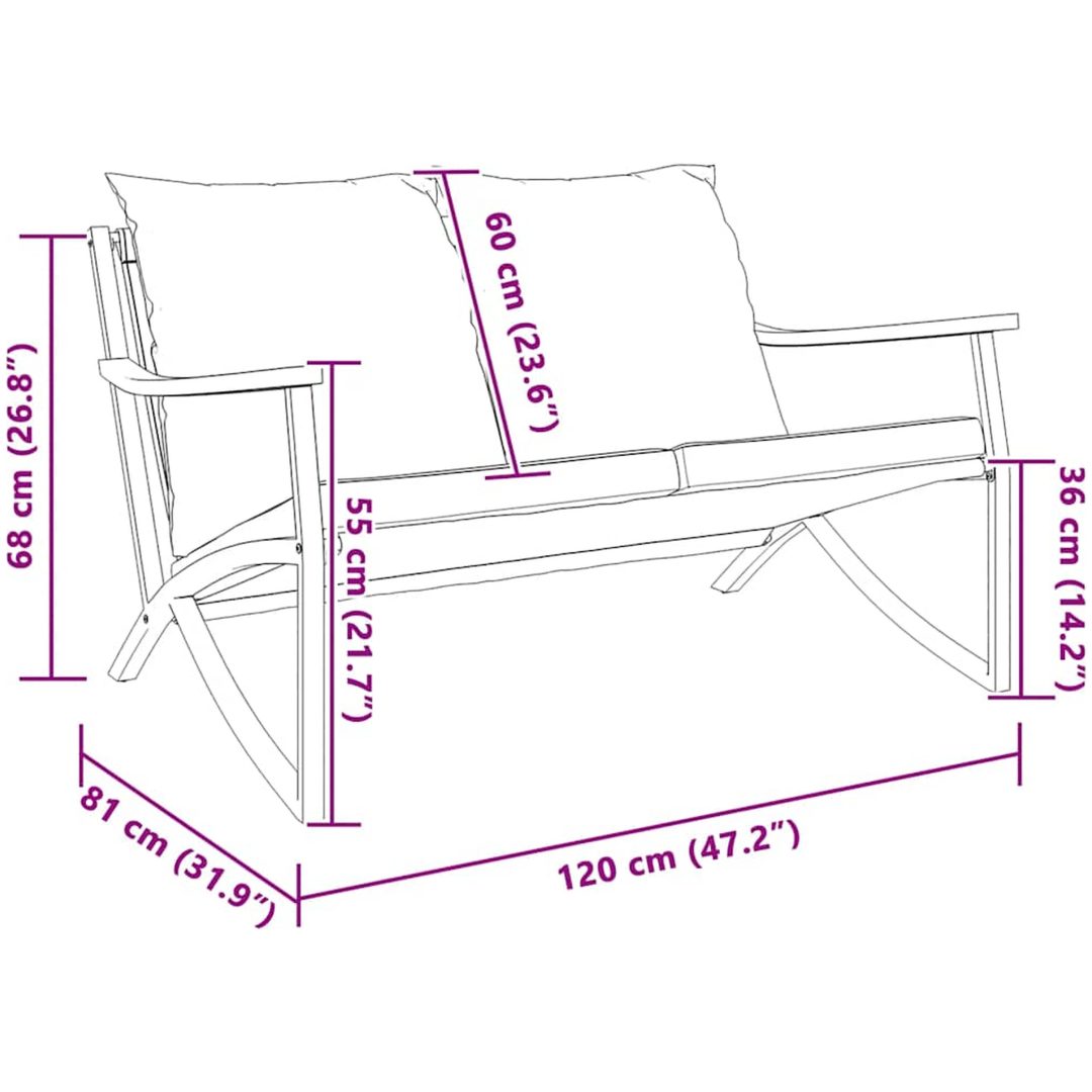 Trädgårdsbänk med dynor 120 cm svart stål vidaXL – bild 3