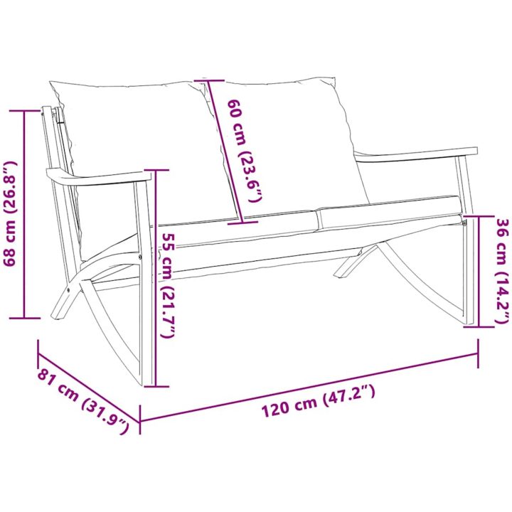 Trädgårdsbänk med dynor 120 cm svart stål vidaXL – bild 3