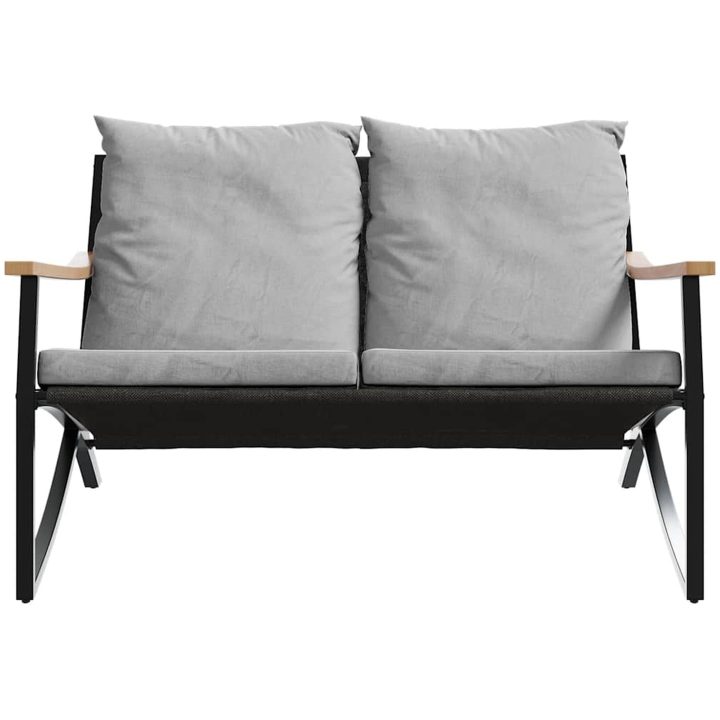 Trädgårdsbänk med dynor 120 cm svart stål vidaXL – bild 5