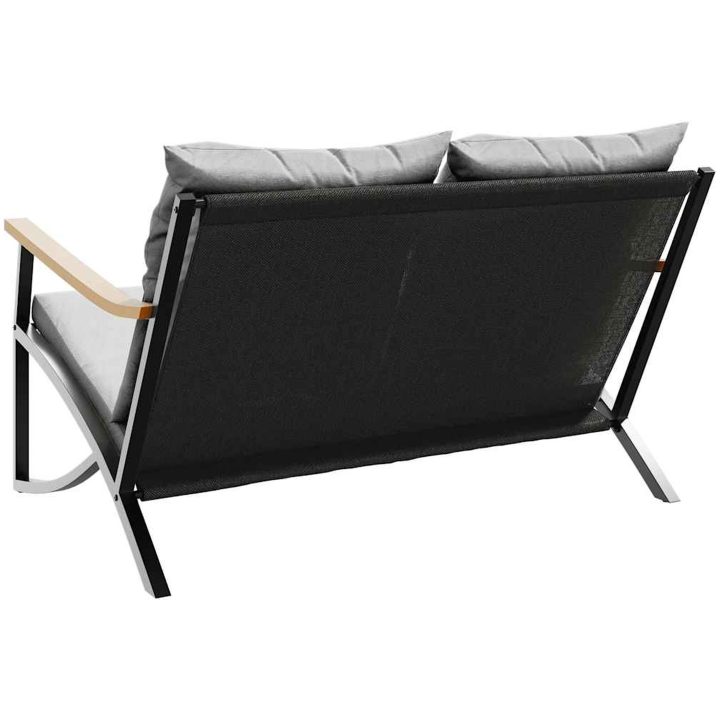 Trädgårdsbänk med dynor 120 cm svart stål vidaXL – bild 7