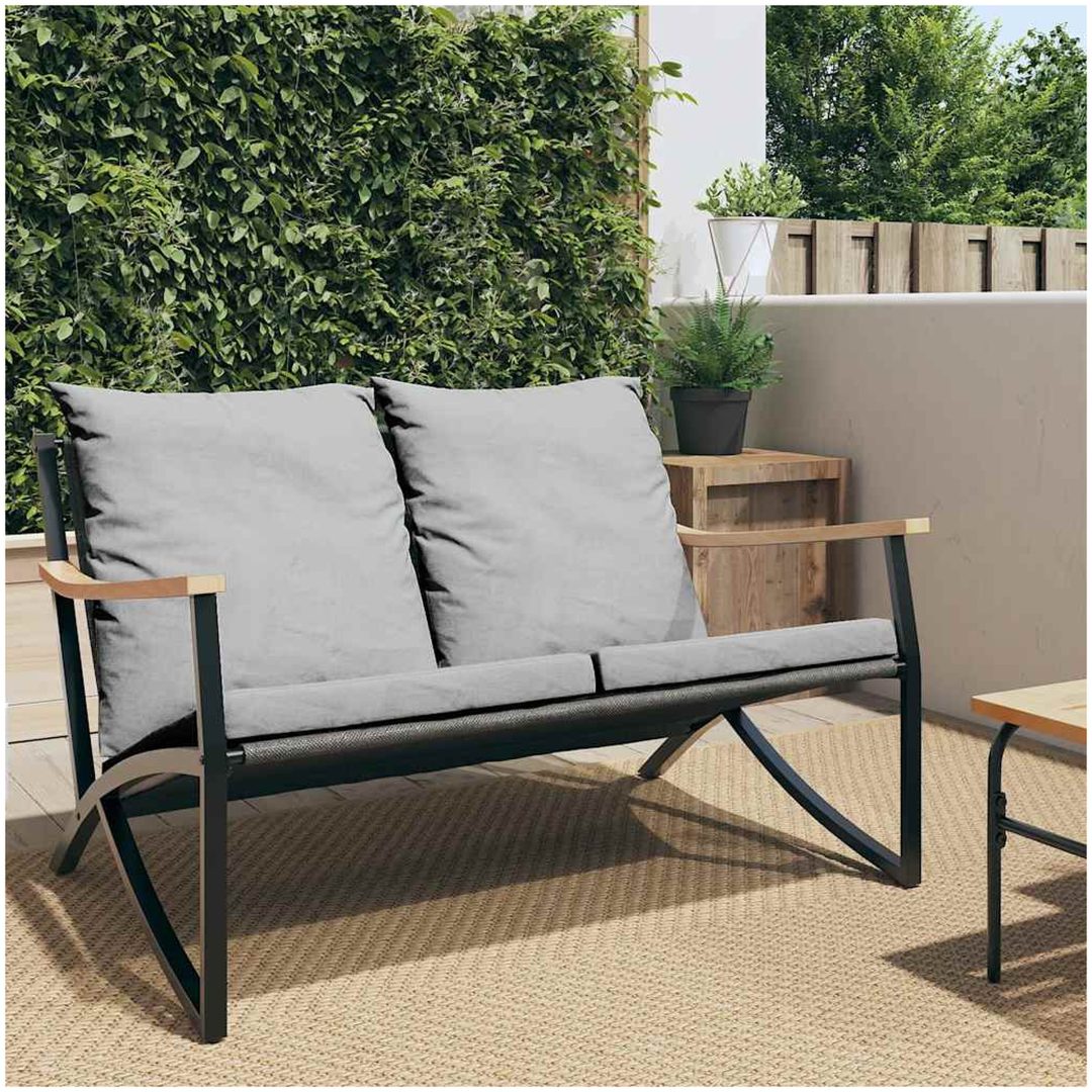 Trädgårdsbänk med dynor 120 cm svart stål vidaXL