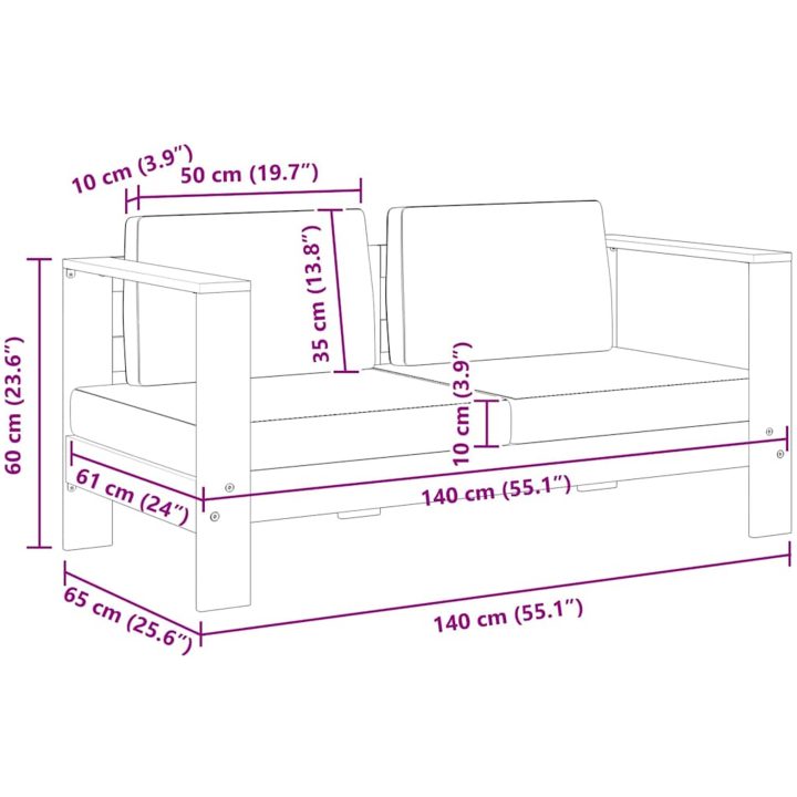 Trädgårdsbänk med dynor 140 cm massivt akaciaträ grå vidaXL – bild 8