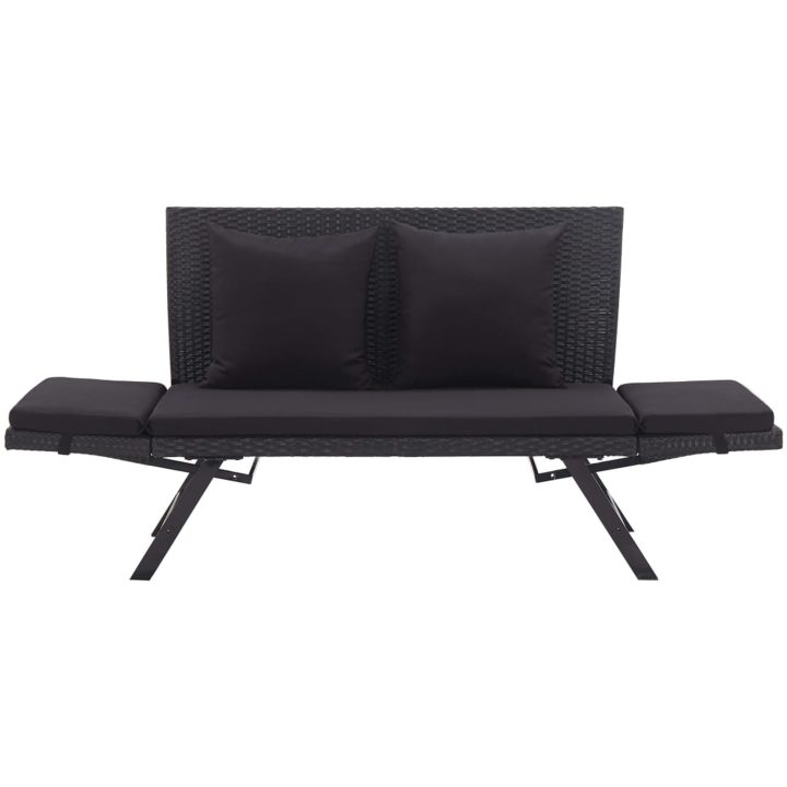 Trädgårdsbänk med dynor 176 cm svart konstrotting vidaXL – bild 6
