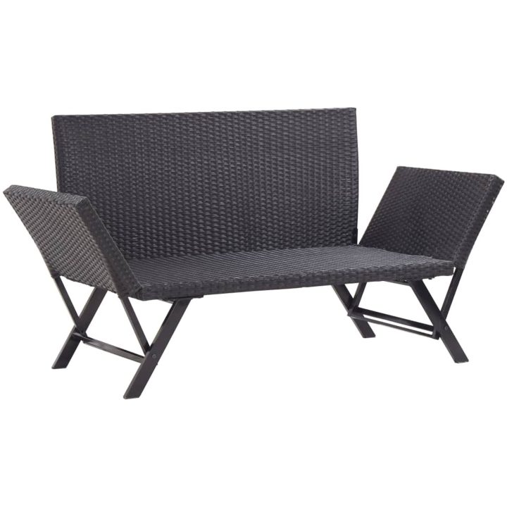 Trädgårdsbänk med dynor 176 cm svart konstrotting vidaXL – bild 7