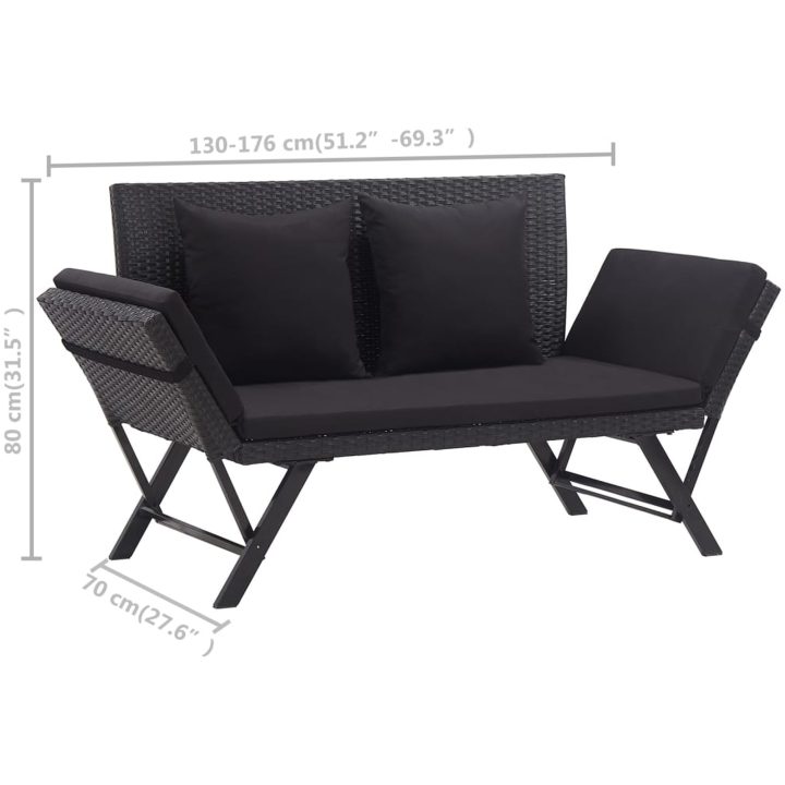 Trädgårdsbänk med dynor 176 cm svart konstrotting vidaXL – bild 10