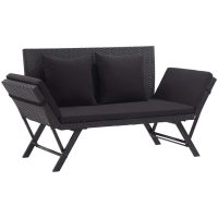 Trädgårdsbänk med dynor 176 cm svart konstrotting vidaXL
