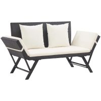 Trädgårdsbänk med dynor 176 cm svart konstrotting vidaXL