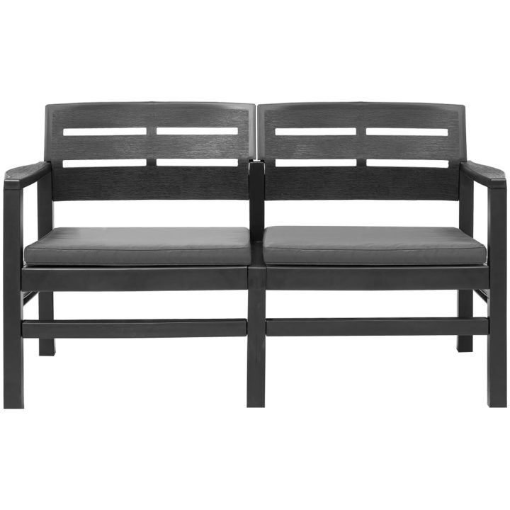 Trädgårdsbänk med dynor 2-sits 133 cm plast antracit vidaXL – bild 2
