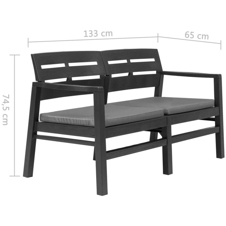 Trädgårdsbänk med dynor 2-sits 133 cm plast antracit vidaXL – bild 6