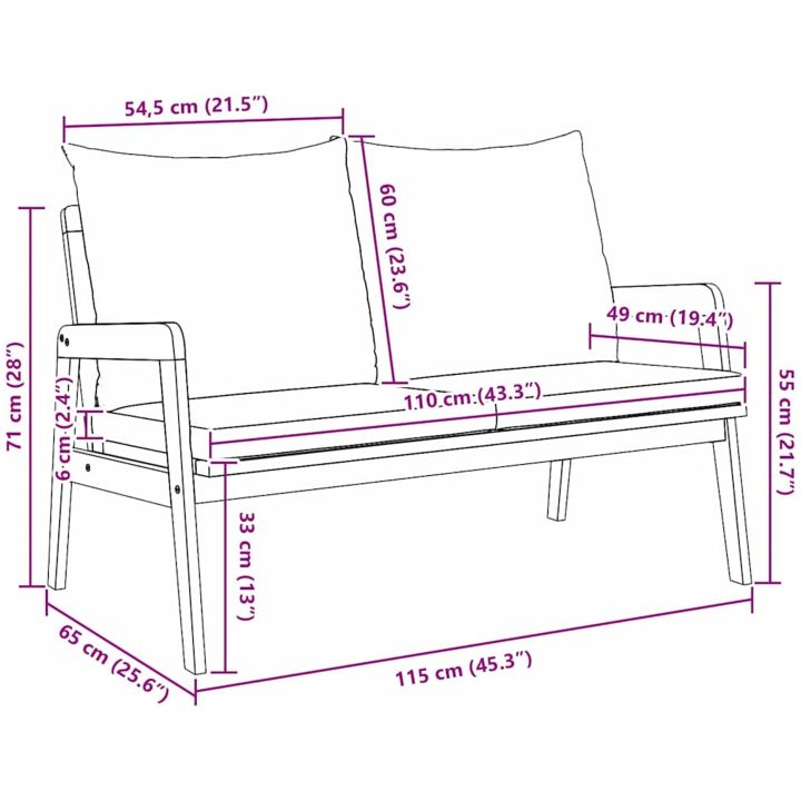 Trädgårdsbänk med Dynor Massivt Akaciaträ vidaXL 115 x 65 x 71 cm – bild 9