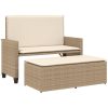 Trädgårdsbänk med dynor och fotpall beige konstrotting vidaXL – miniatyr 2