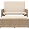 Trädgårdsbänk med dynor och fotpall beige konstrotting vidaXL – miniatyr 5