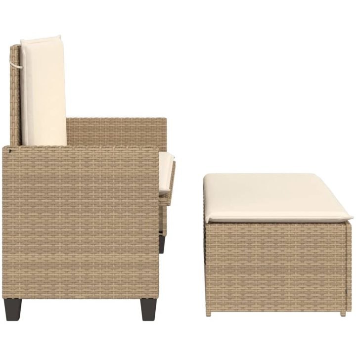 Trädgårdsbänk med dynor och fotpall beige konstrotting vidaXL – bild 6