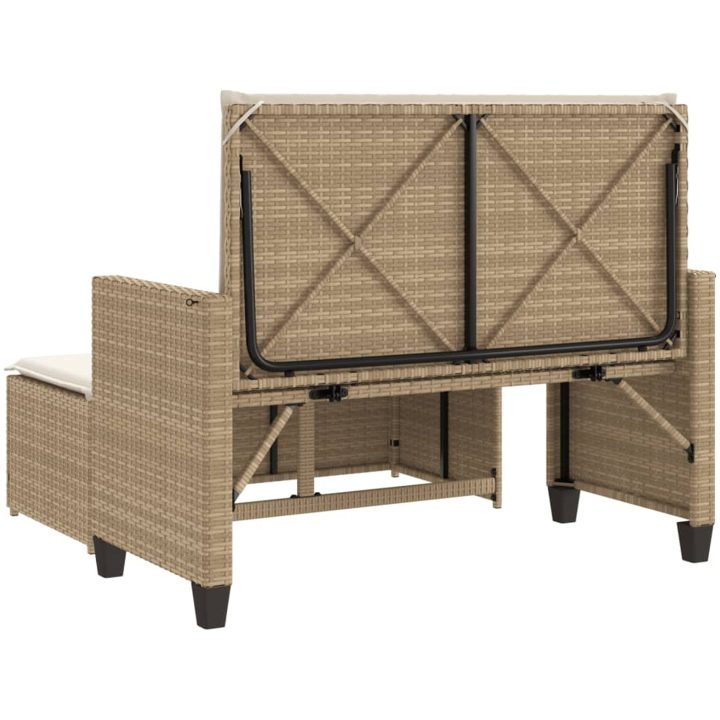 Trädgårdsbänk med dynor och fotpall beige konstrotting vidaXL – bild 7
