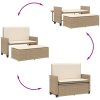 Trädgårdsbänk med dynor och fotpall beige konstrotting vidaXL – miniatyr 8